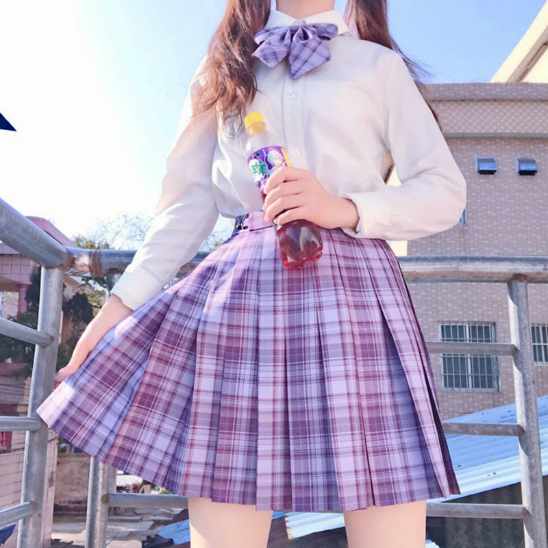 葡桃汽水啦啦酱jk制服格裙紫色格软妹百搭暗袋高腰学生百褶裙葡萄汽水