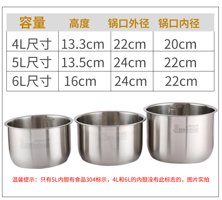 厨房配件 厨房diy/小工具 汇德能 汇德能 九阳电压力锅内胆4l/5l/6l