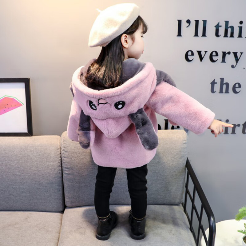抖音爆款会动的耳朵2018女童皮草冬装加厚外套