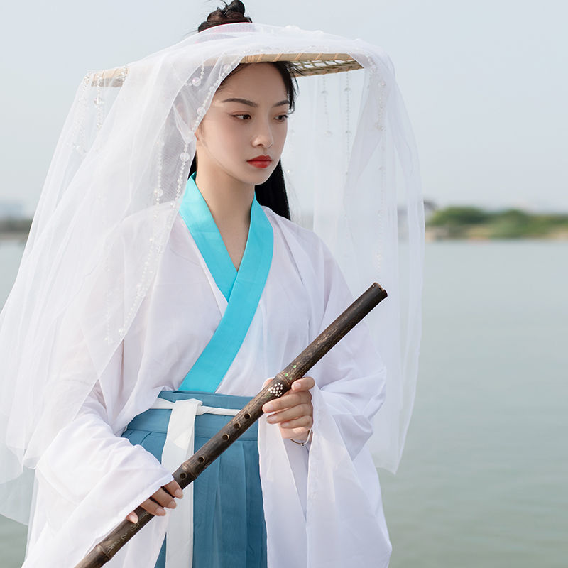 梨花流苏斗笠帽 遮脸面纱遮阳幕离摄影道具女侠古风斗笠帽 白色连珠款