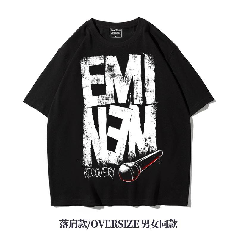 oversize短袖品牌,oversize短袖 美式嘻哈说唱ins重磅落肩五分袖oversize短袖t恤eminem埃米纳姆男初