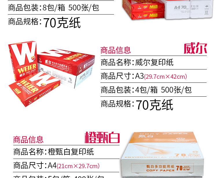 威尔a4打印纸威尔a4打印纸整箱8包a3b4b5双面复印办公用纸黑龙江省内