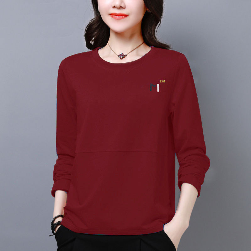 秋冬打底衫女2021新款韩版长袖宽松印花显瘦秋冬上衣女打底衫女妈妈装