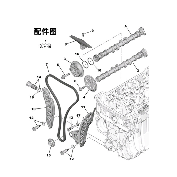 适用于标致3008c4l标志408508ds5c516t正时链条涨紧器套件5件套