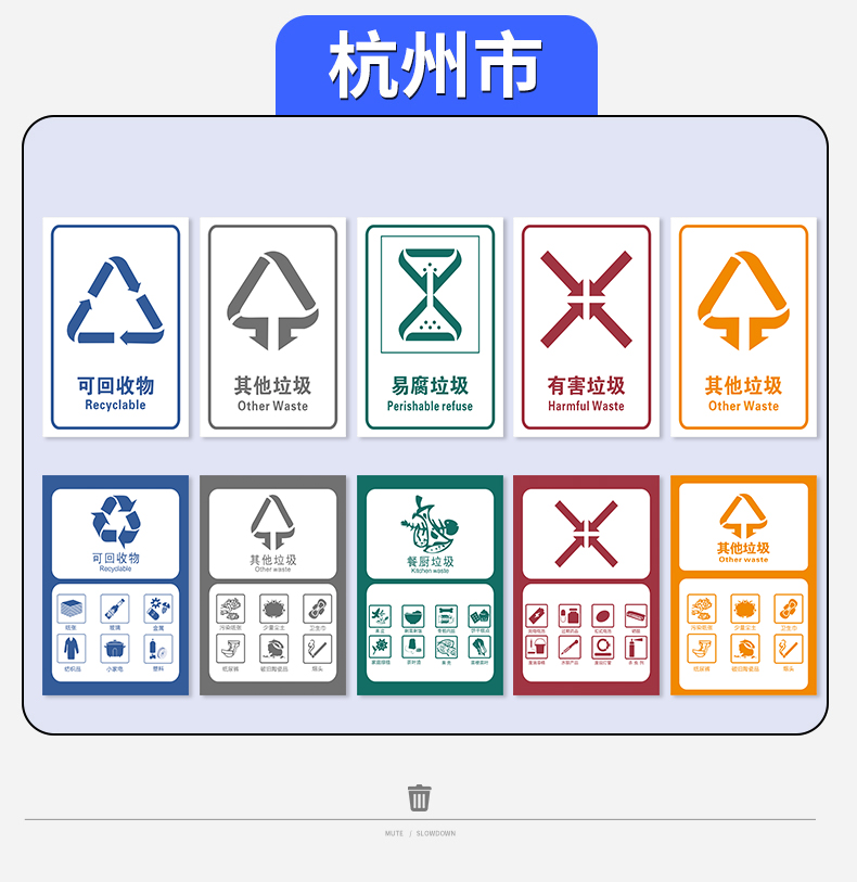 国标垃圾分类标识贴纸垃圾桶可回收有害厨余其他垃圾标识贴北京上海