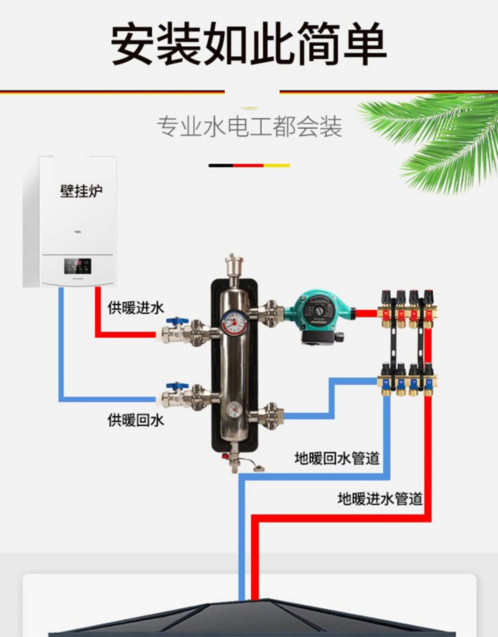 壁挂炉地暖分压混水罐不锈钢去藕罐去耦罐耦合罐水力分压平衡器雷卫