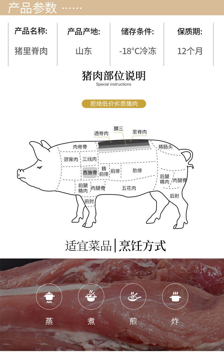 【顺丰】新鲜生猪大排里脊肉后火腿烤肉腊肉鲜肉瘦肉多食类烤肉食材