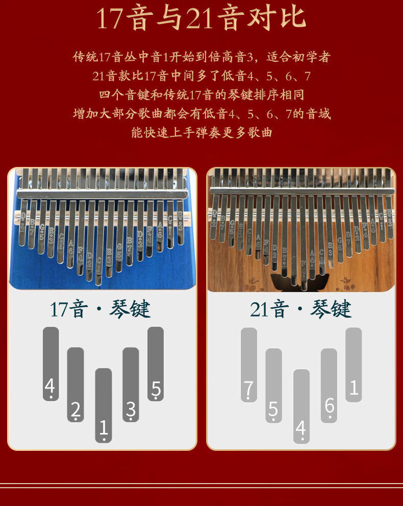 微星拇指琴卡林巴琴指琴17音初学者乐器拇指钢琴五指琴17音渐变咖蝴蝶