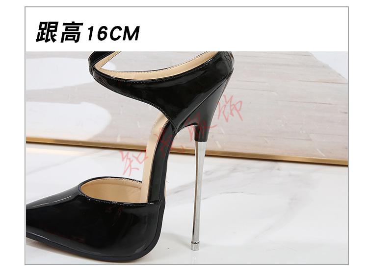 品牌法式少女新款凉鞋16cm超高跟薄底尖头交叉金属情趣细跟高跟鞋
