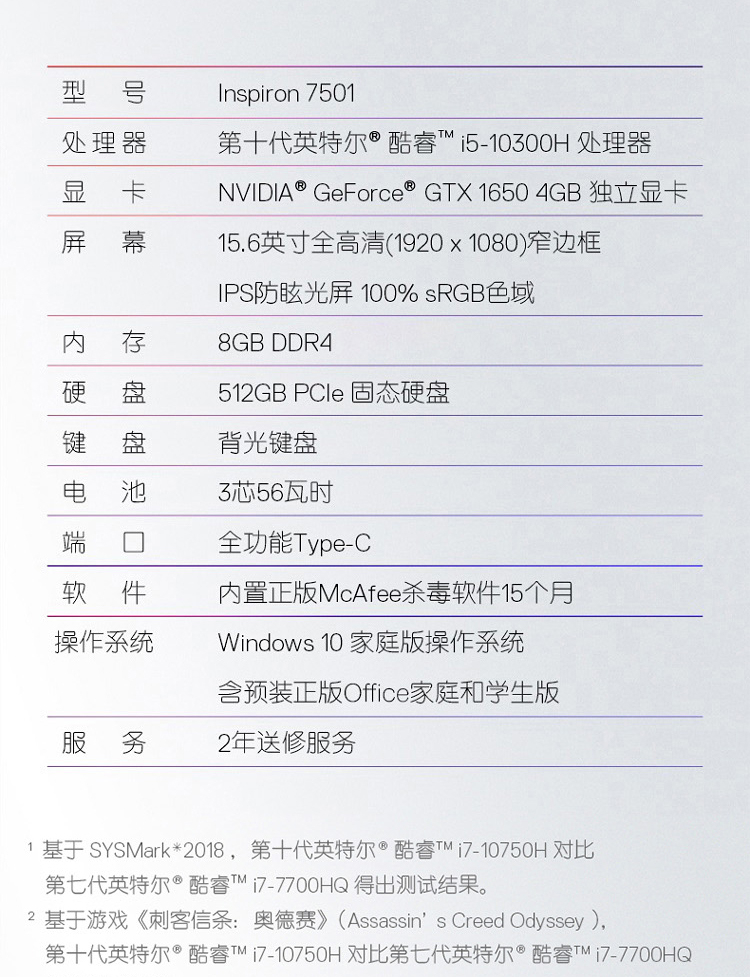 戴尔dell 灵越7000系列/7500/7501 15.