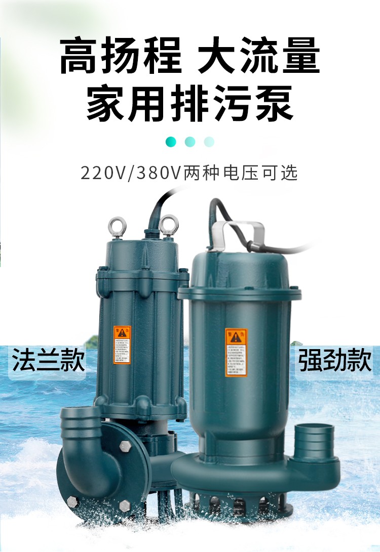 污水泵家用小型抽粪220v化粪池排污泵泥浆三相农用380v抽水潜水泵370w
