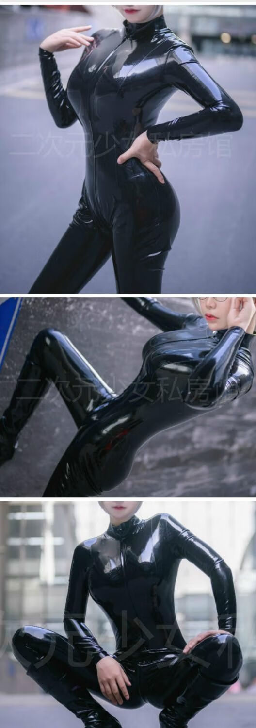 cosplay亮面油亮搜查官连体皮衣紧身胶衣cos服束缚2021黑色s8095