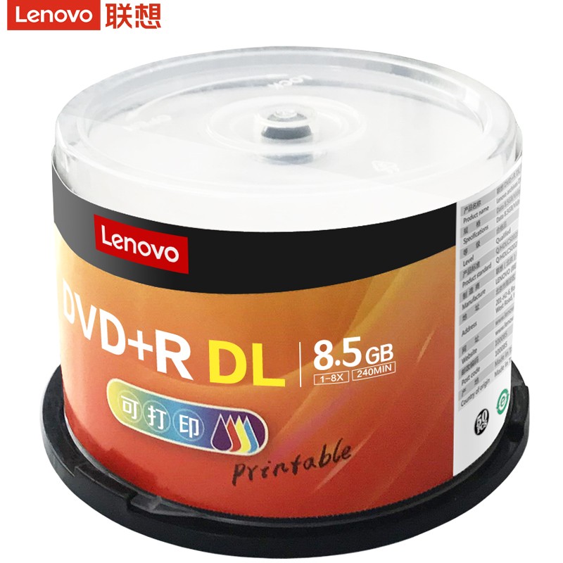 联想（Lenovo）DVD+R 刻录光盘 8.5G空白光盘50片 (单位: 桶 规格: 50片/桶)