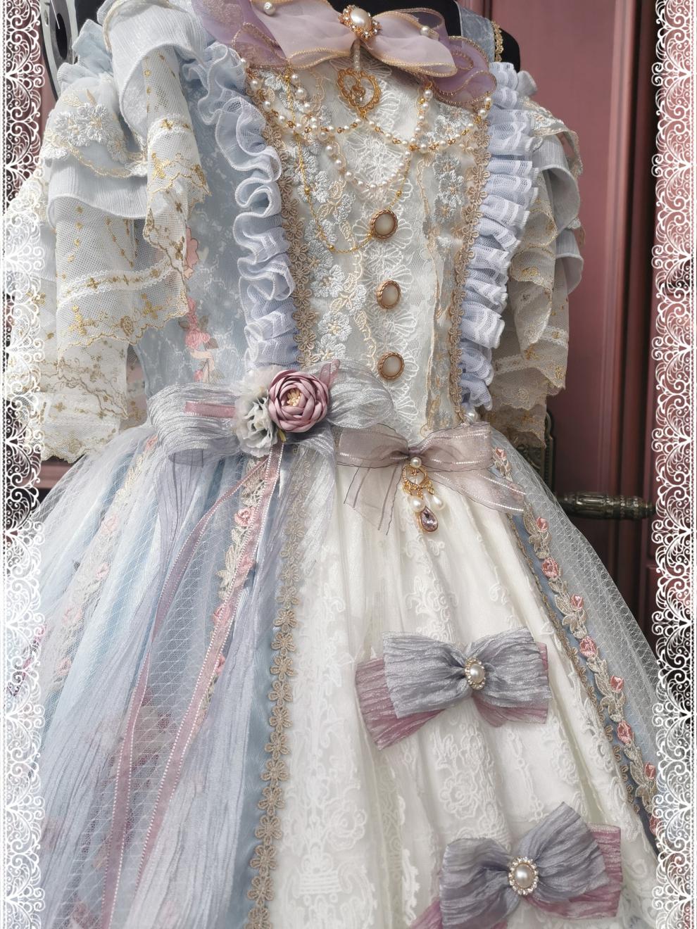 当天fs加颈饰全款 月下曲 lolita花嫁款 jsk华丽款洛丽塔裙 浅蓝 m