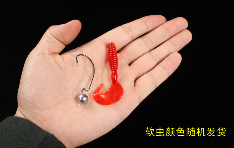 新款圆铅头钩软虫路亚饵套装宽腹曲柄钩铅头软饵钩路亚钩软虫钩35克5