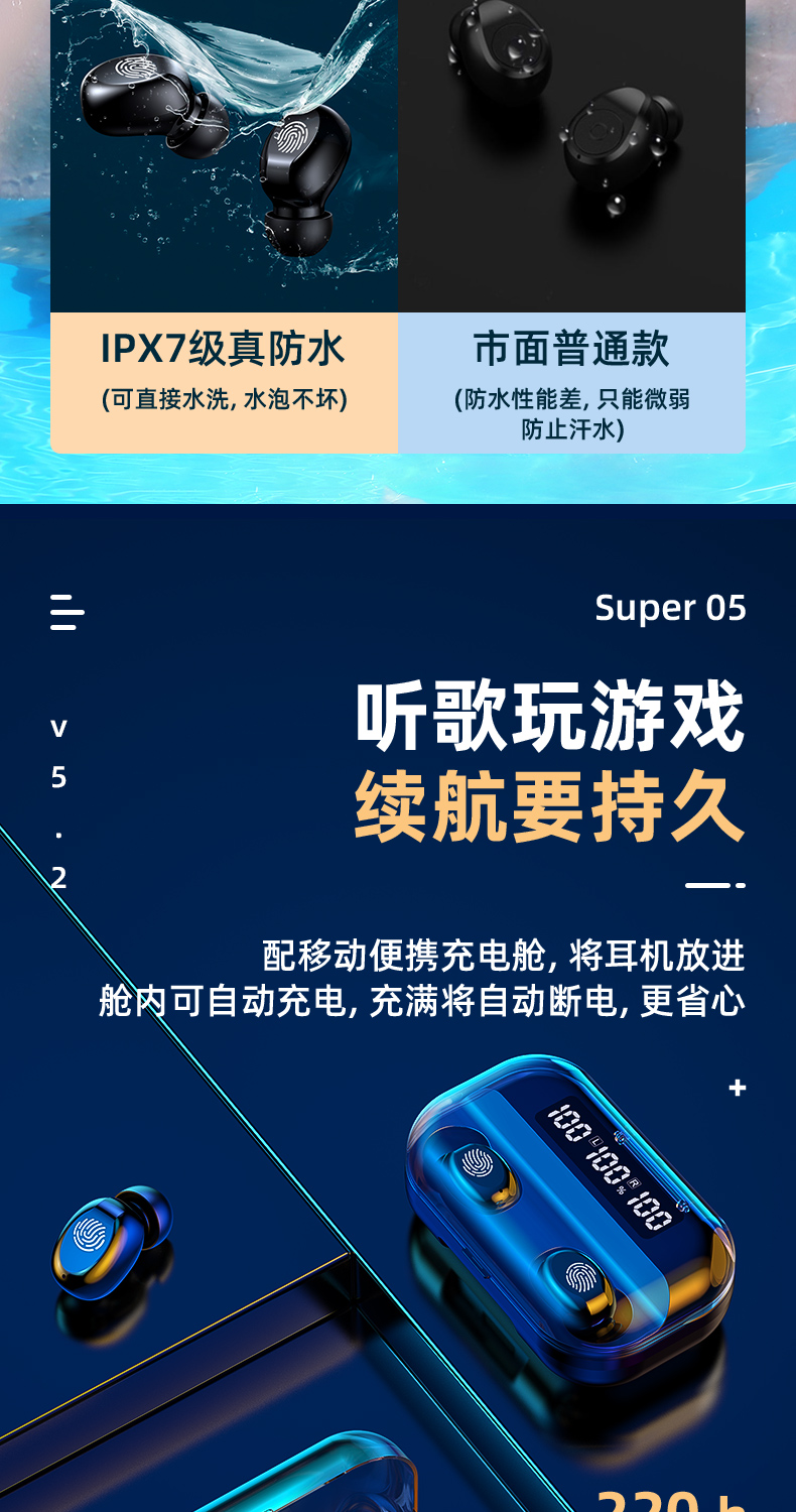 hkxa华强北二代蓝牙耳机运动跑步游戏吃鸡耳机vivoiqoo3neoiqoo5pro