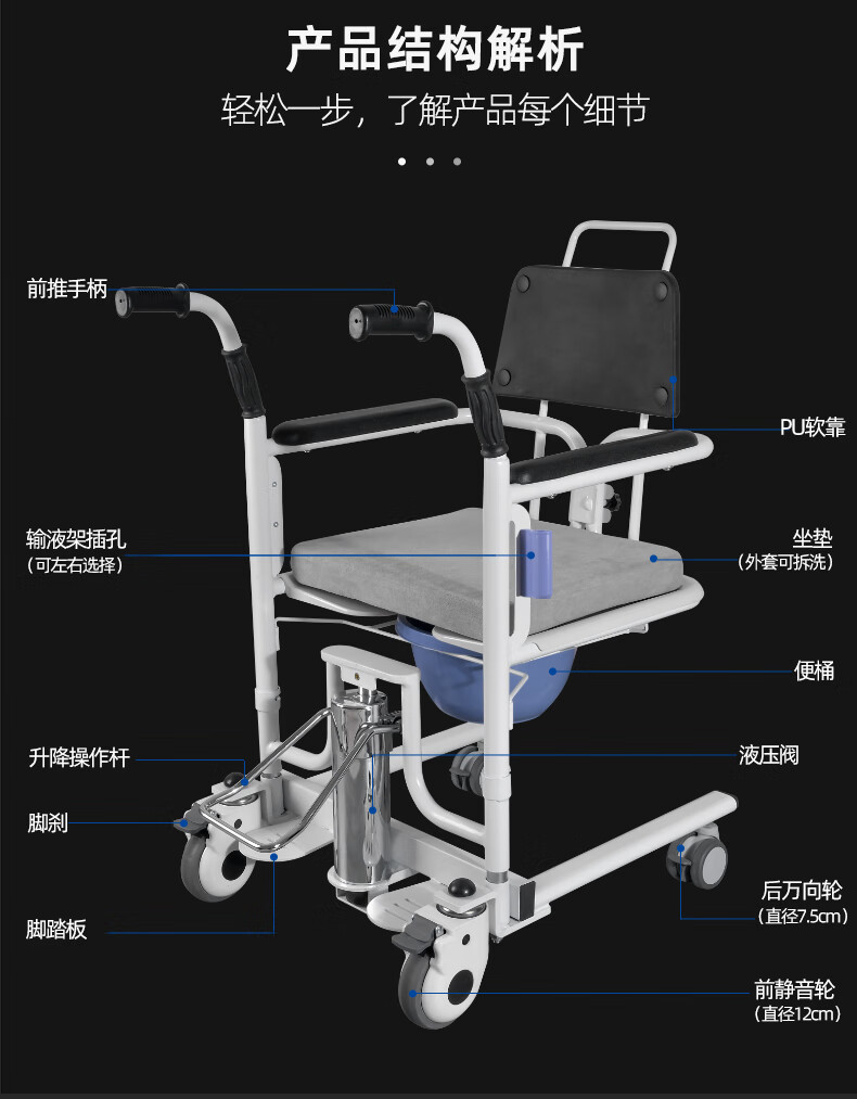 瘫痪老人移位机多功能液压升降坐便椅卧床残疾人家用护理器洗澡椅