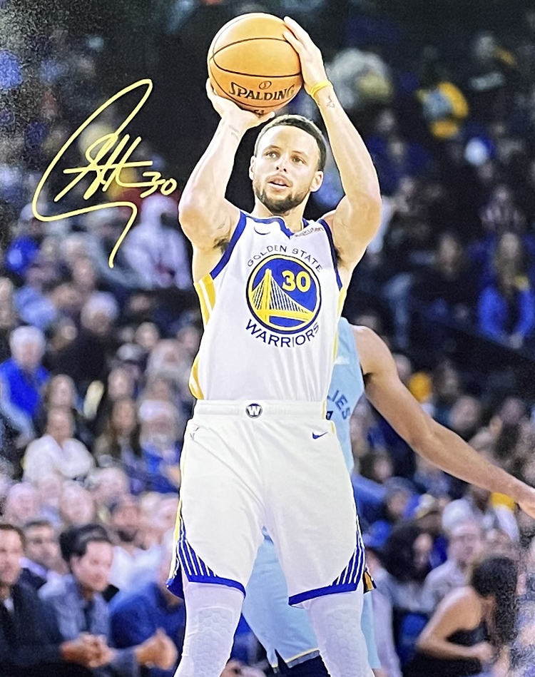 周边收藏史蒂芬库里亲笔签名照片精裱框20寸nba金州勇士队