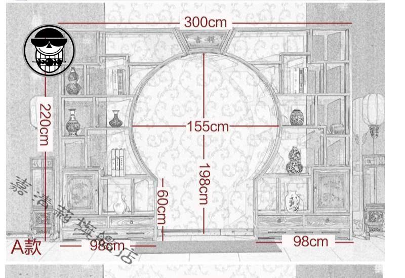 仿古实木中式月洞门博古架南榆木定制隔断月亮门客厅玄关书架现货4米