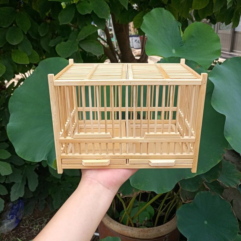蝈蝈笼子纯手工制作纯竹子编制蛐蛐笼双格竹笼文玩鸣虫笼带抽屉大号