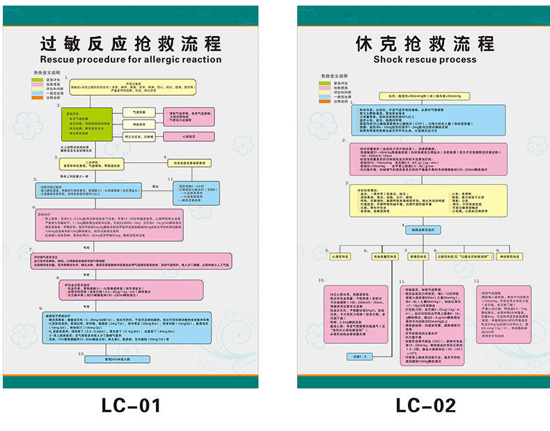 医院急救步骤挂图过敏性休克反应抢救流程图医院诊所急诊急性病症处理