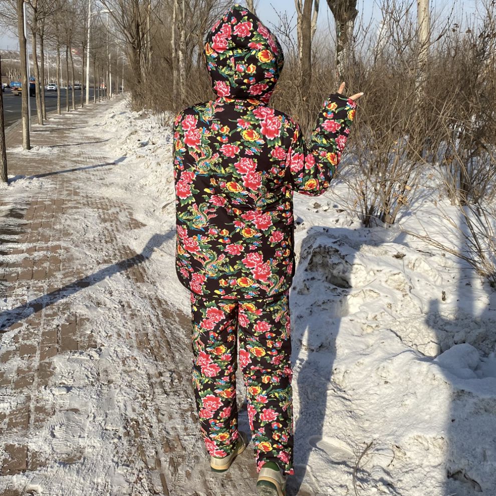 视频同款东北大花布衣服棉袄棉裤大花袄套装加厚棉衣女冬大棉袄民族风