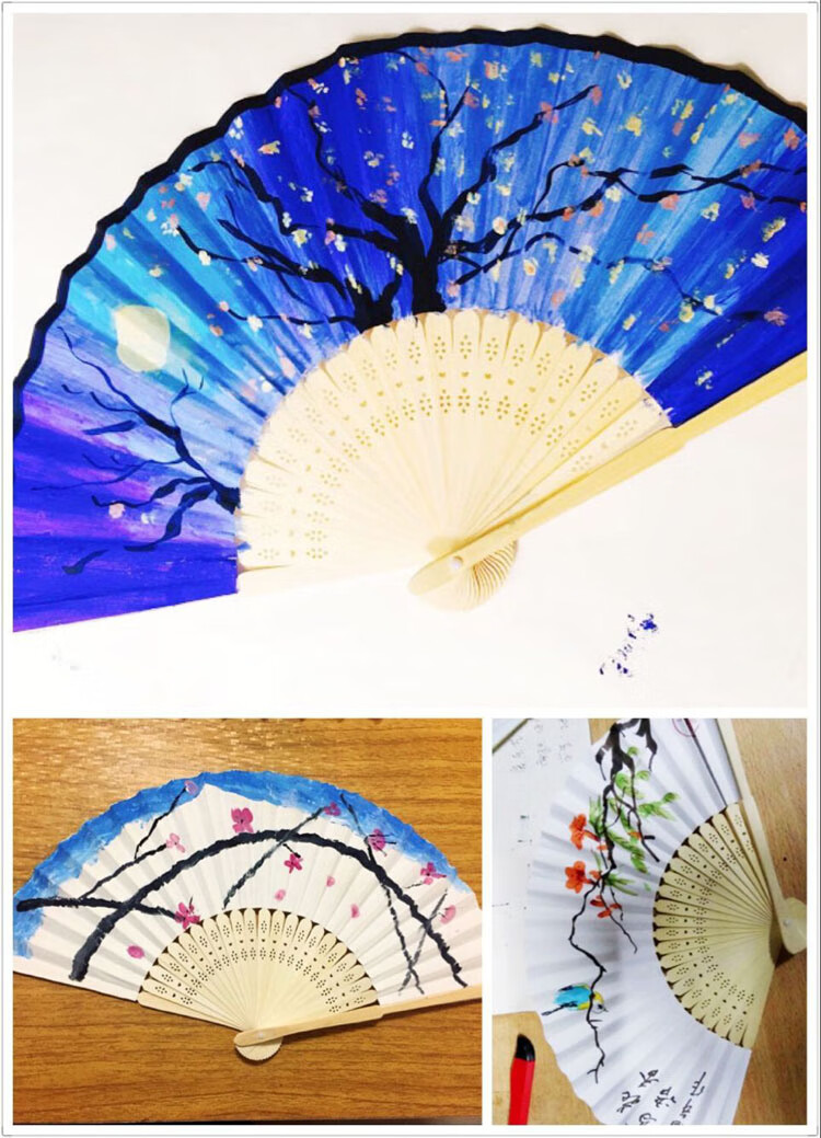diy空白纸扇子7寸素面绘画白色彩色折扇幼儿园手工制作材料折扇白色3