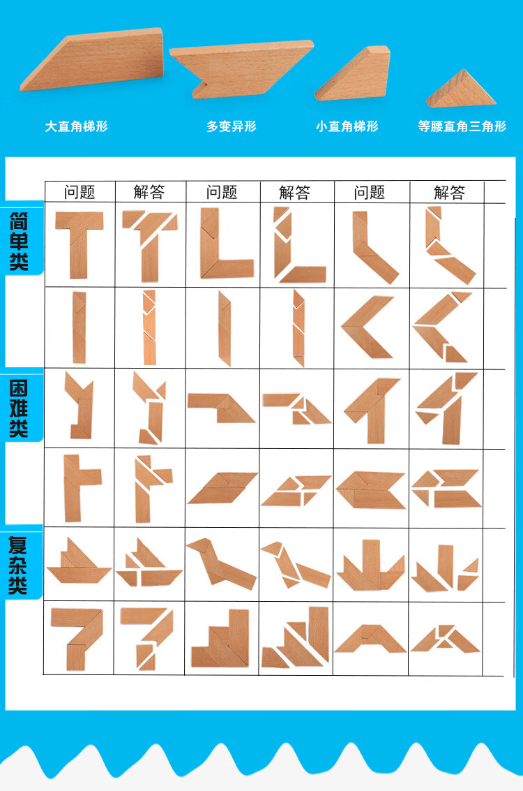 七巧板拼图图案大全磁性木质七巧板智力拼图一年级学生用数学教具幼儿