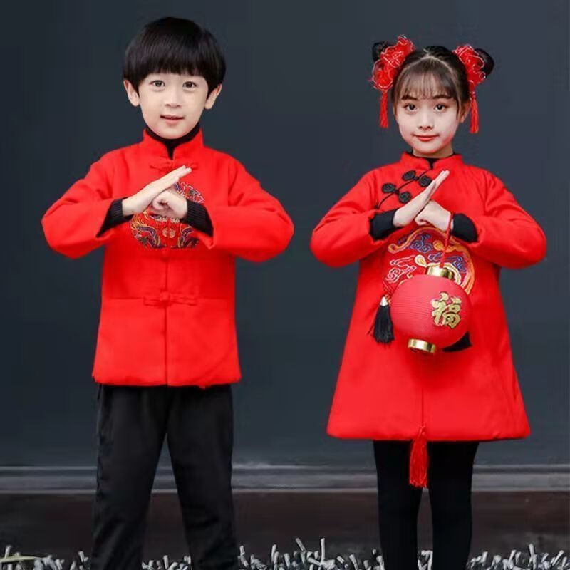 儿童唐装冬季男童中国风女宝宝红色过年喜庆汉服小孩新年拜年衣服拜年