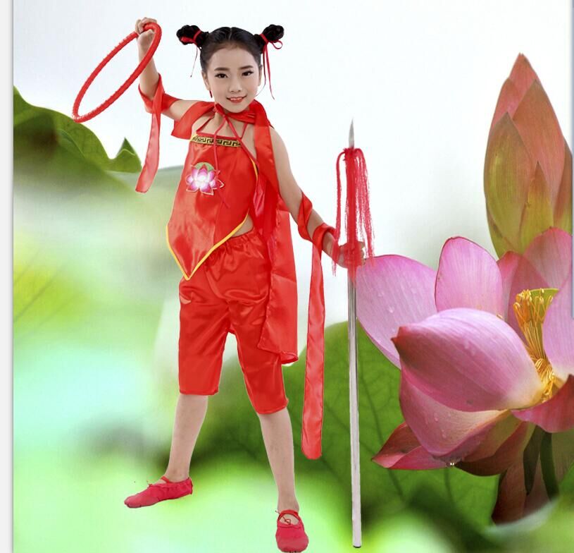 服装男哪吒闹海衣服cos幼儿园舞蹈表演女肚兜6逅枫装红孩儿衣服100cm