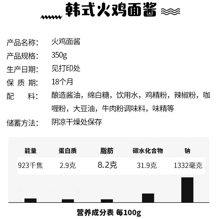 酱料包韩国变态辣酱下饭拌面低酱料脂调味酱瓶装火鸡面酱炸酱面酱350g