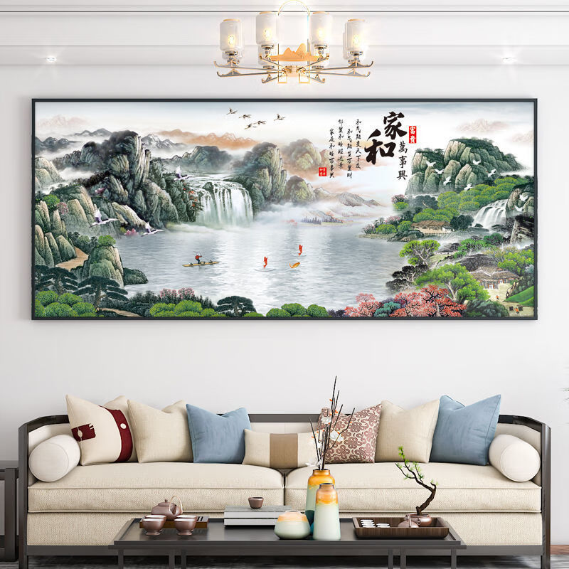 新品客厅沙发后装饰山水画3d浮雕家和万事兴山水风景挂画客厅装饰画