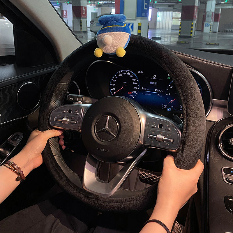保暖方向盘套冬季短毛绒型女韩国可爱卡通毛毛车把套奔驰紫白卡通把套