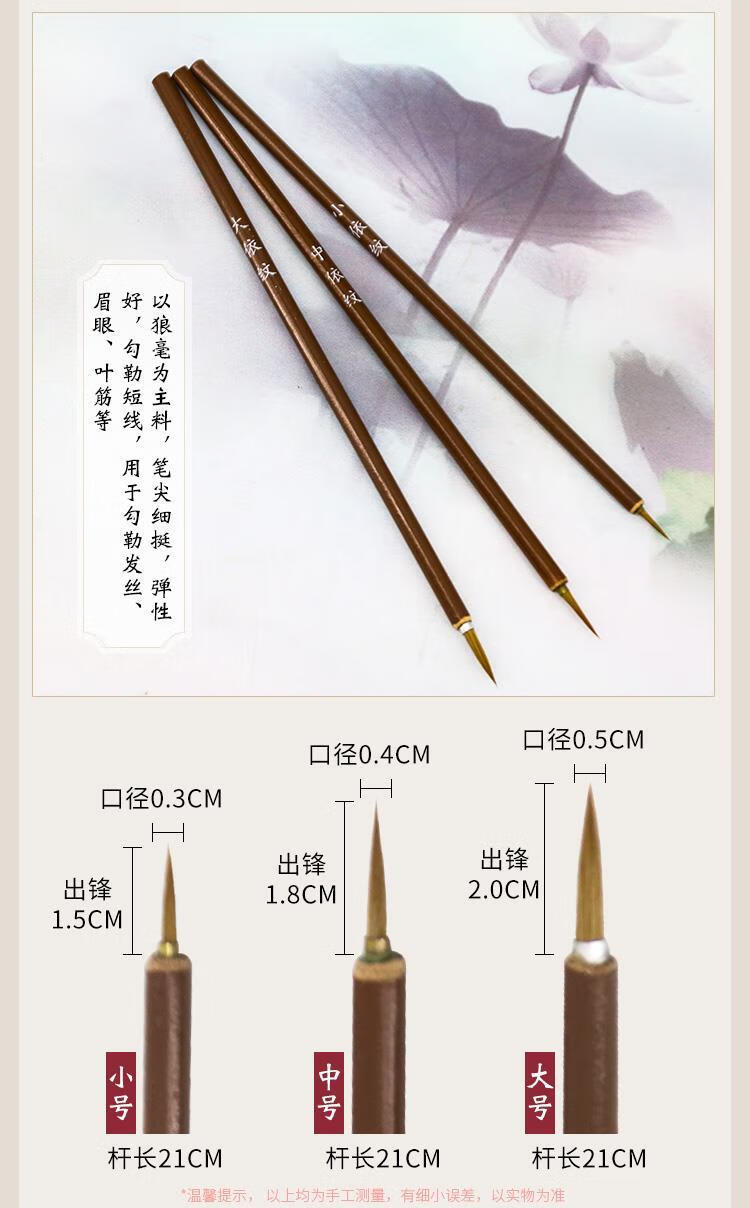 现货直发叶筋笔白描线笔圭笔绘画国画鼠须俏衣纹笔狼毫勾线笔毛笔君诚