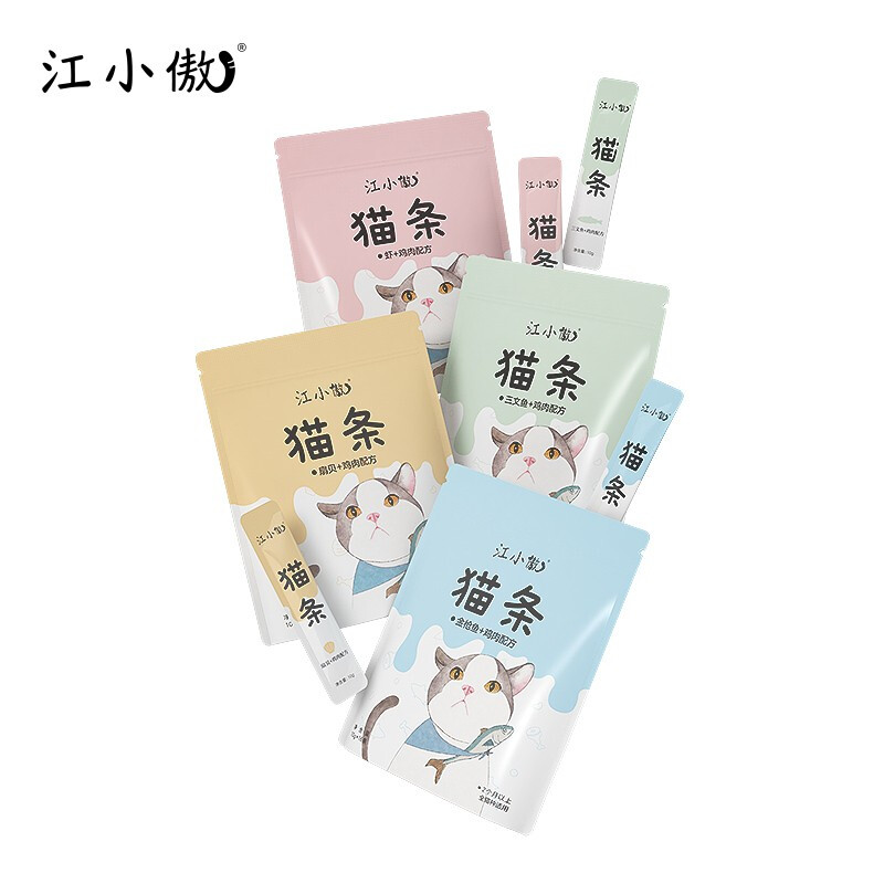 江小傲猫条幼猫猫零食三文鱼口味10g16支混合口味3包