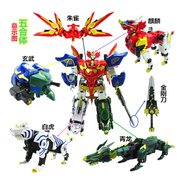 神兽金刚5玩具天神地兽套装青龙白虎6合体变形机器人男孩玩具五款形态