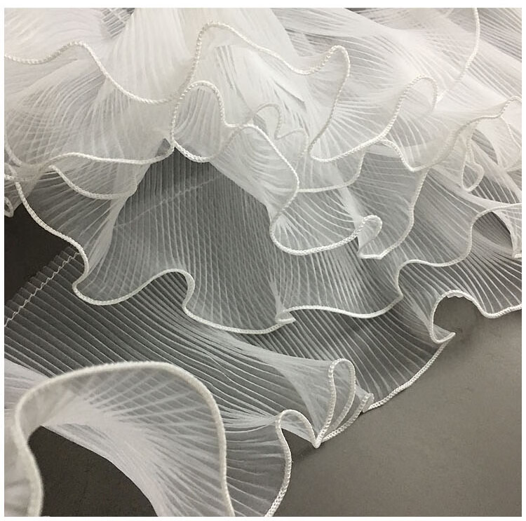 欧根纱布料欧根纱面料百褶波浪立体荷叶边大花边婚纱礼服服装设计师
