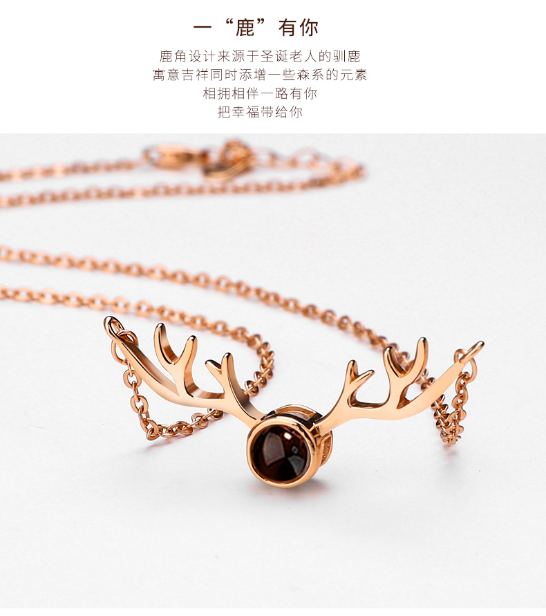 水晶网红一鹿有你项链女925银锁骨链吊坠爱情记忆定制名字照片投影