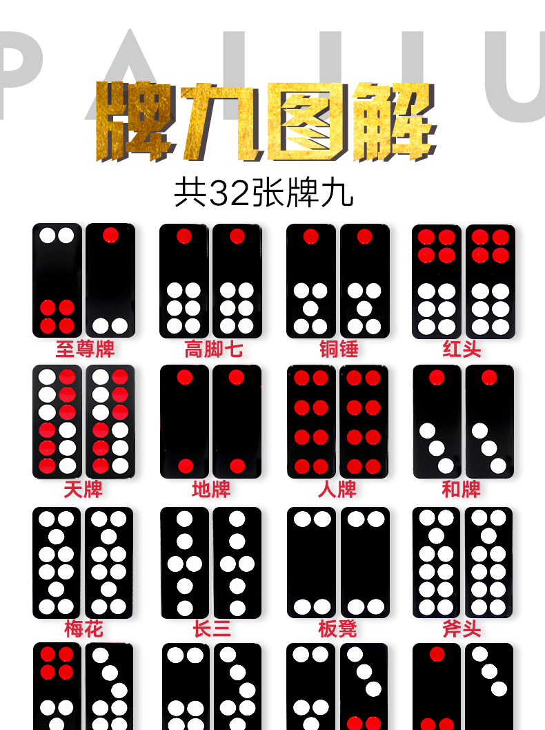 彤乐牌九牌骨牌天九顶牛密胺材质成人家用推牌九加大号实心32张牌 24