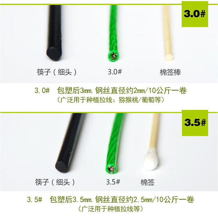 绿包塑胶钢丝绳4mm透明软细大棚葡萄架晾衣绳拉紧器卡
