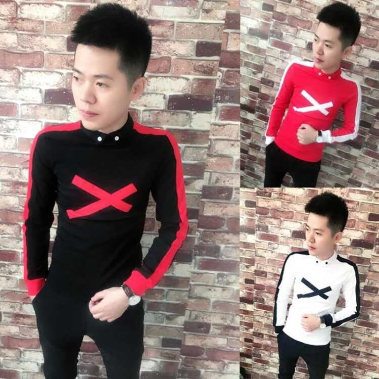 新店秋季新款快手红人同款男衬衫社会精神小伙发型师长袖条纹衬衣