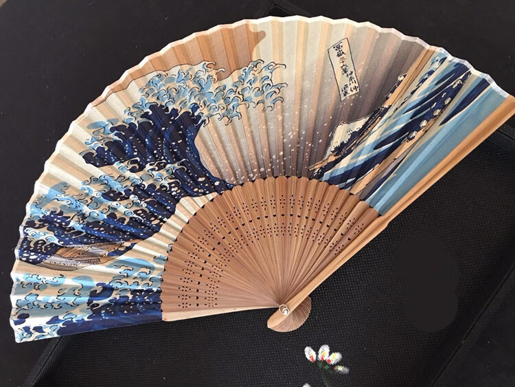 日式和风浮世绘神奈川海浪富士山折扇子日本和扇男女工艺扇礼品夏