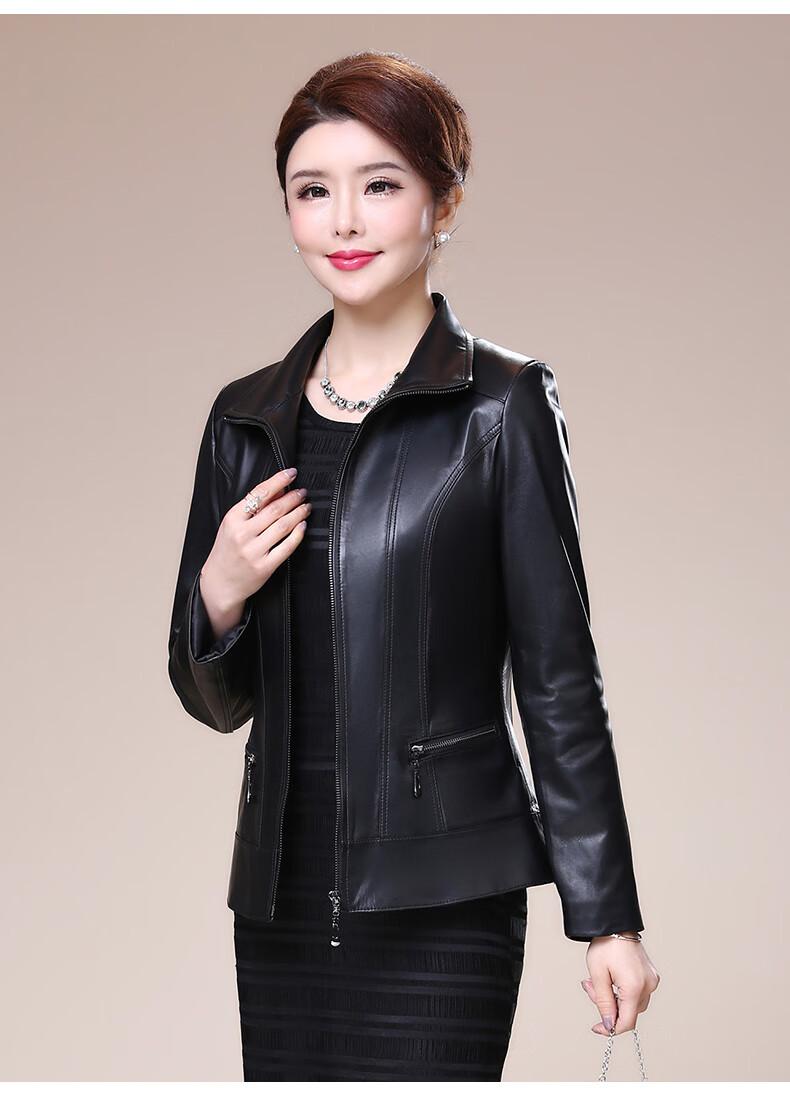 宗纯 海宁皮衣女士短款真皮夹克春秋冬季绵羊皮短外套