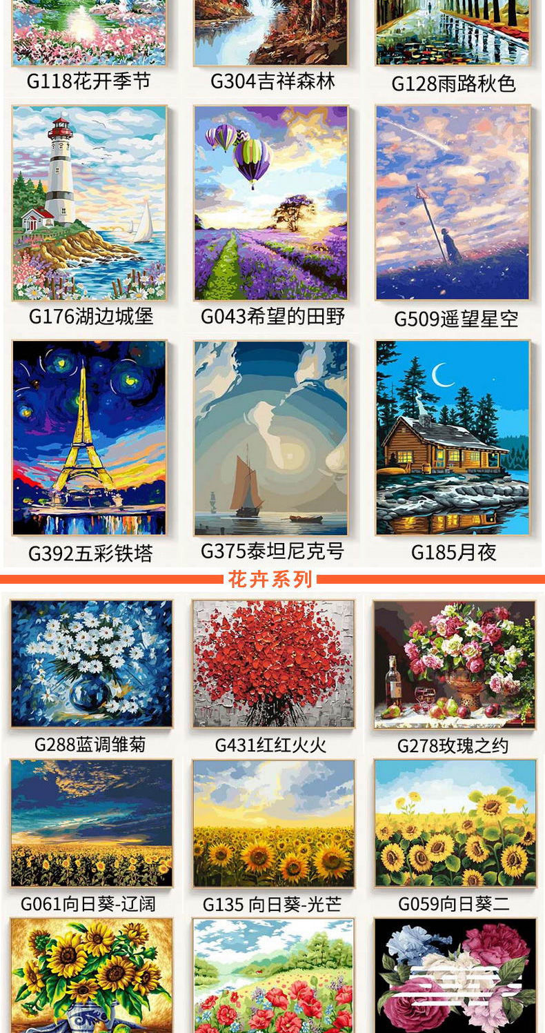 diy数字油画客厅填充数码手绘填色减压手工油彩画装饰画描述里图案