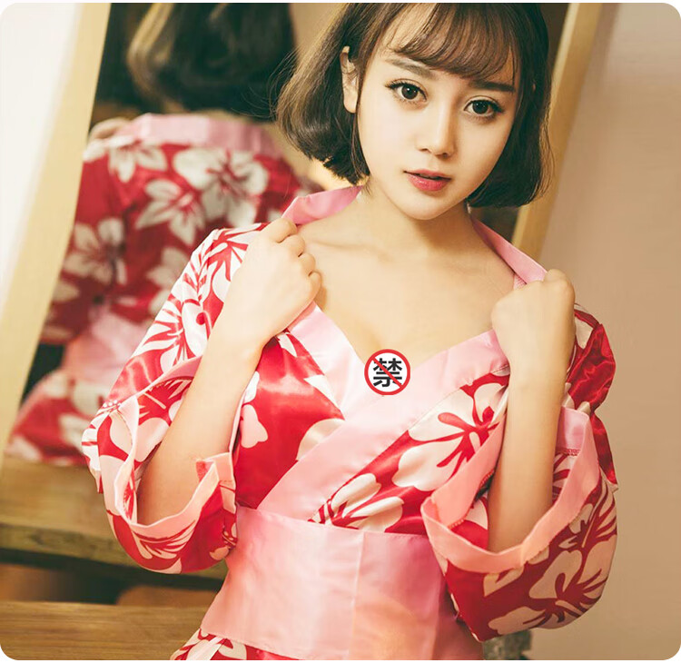 夏和服睡袍薄款透明印花睡裙女套装诱惑女仆装cosplay樱花和服公主裙
