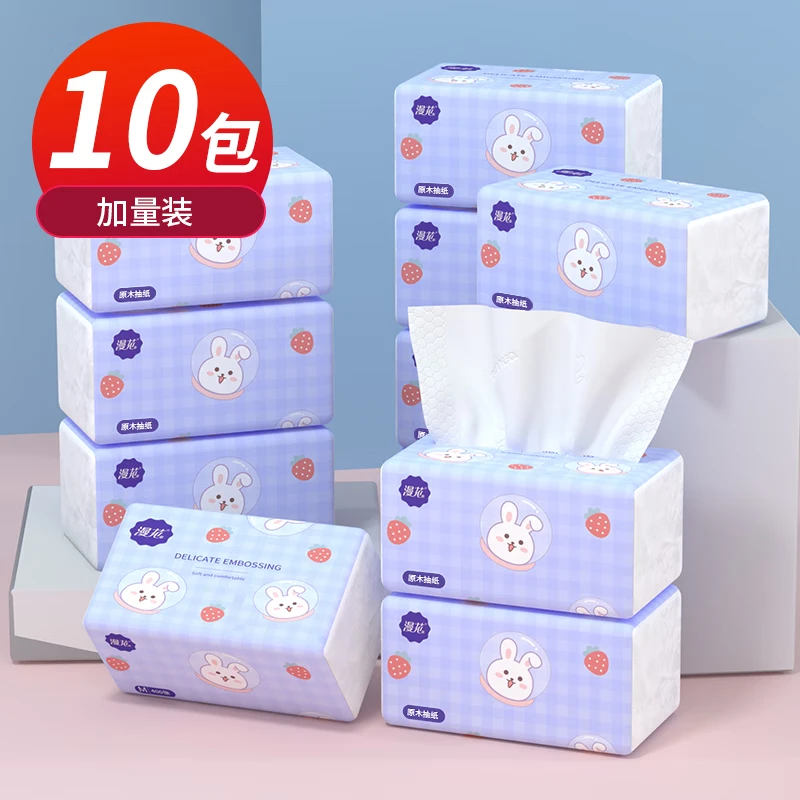 Manhuameng Rabbit Household Pumping Paper 400 Series Extra Pack Napkin Log Tissue Affordable Pack Toilet Paper Facial Tissue 170*120mm [10 packs]