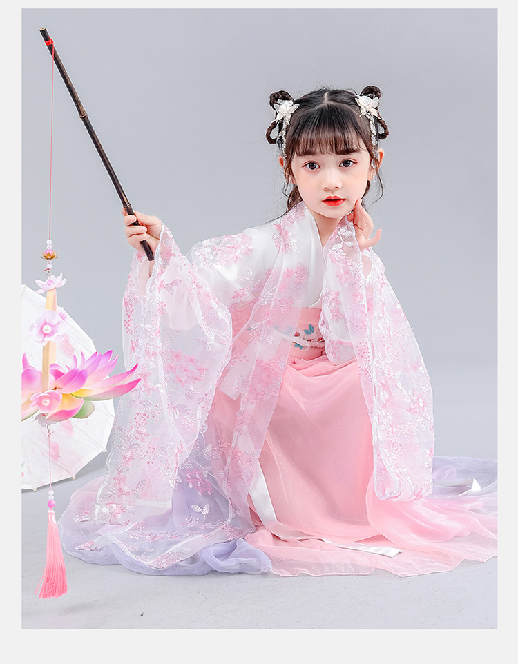 汉服女童儿童古装女童齐胸腰襦裙超仙女小学生春樱花走秀亲子装冬 齐