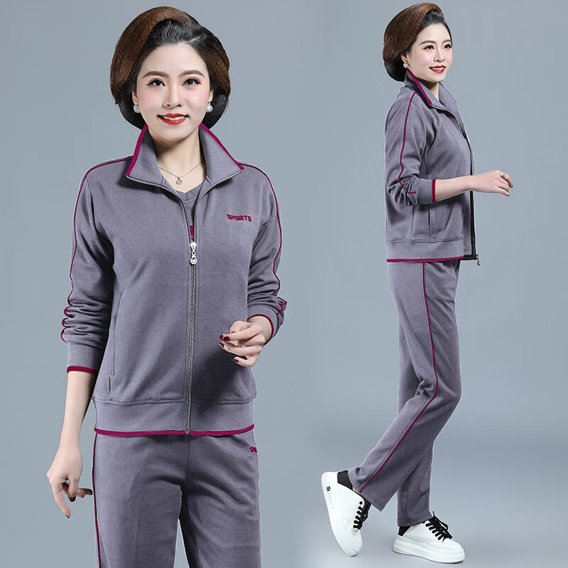 中老年人女装春秋季运动服套装2020中年妈妈装三件套