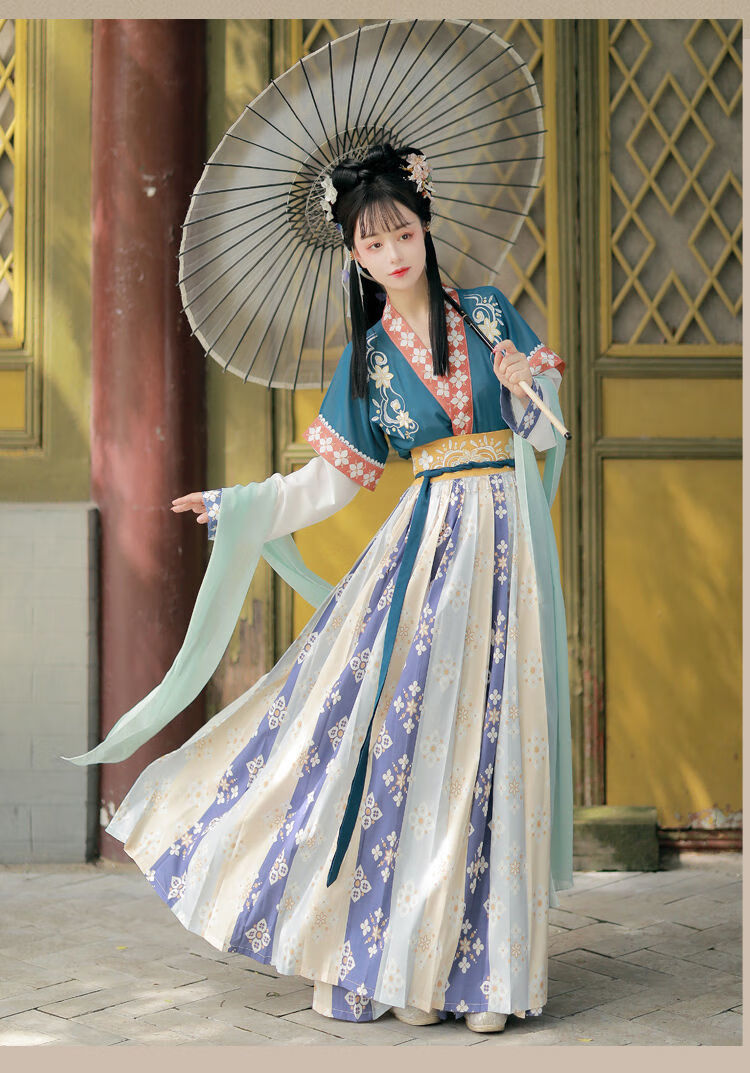 汉服女仙气暄夕阁原创唐褙子中国风汉服女唐制圆领对襟齐腰襦裙春夏