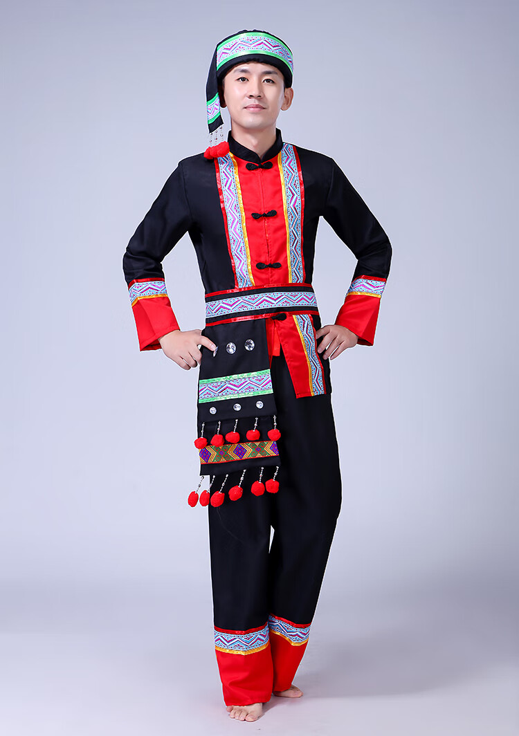 新款成人少数民族舞蹈演出服贵州布依族服装男瑶族佤族壮族表演服